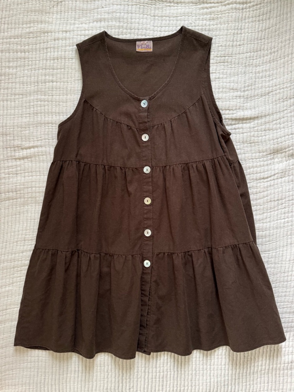 Vintage Brown Tiered Button-Front Mini Dress